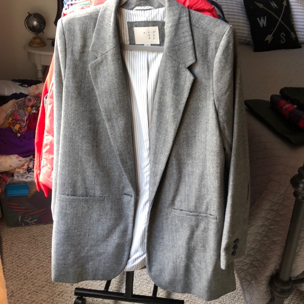 Gray Herringbone Blazer